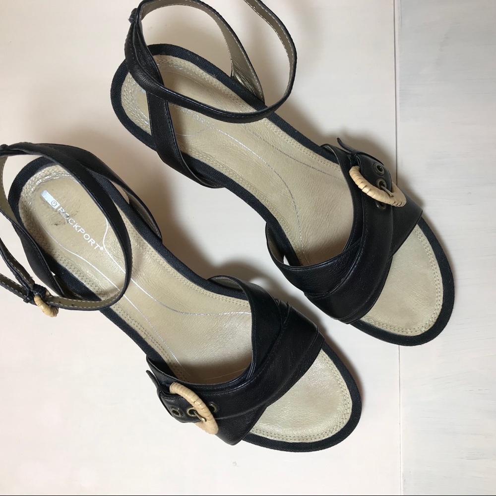 Rockport Woven Wedge Heel Sandal Black Size 10 - Picture 4 of 8